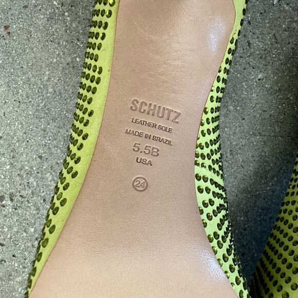 Schutz Lou Crystal Rhinestones Pointed Toe Pumps in Lime Green - Picture 5 of 7